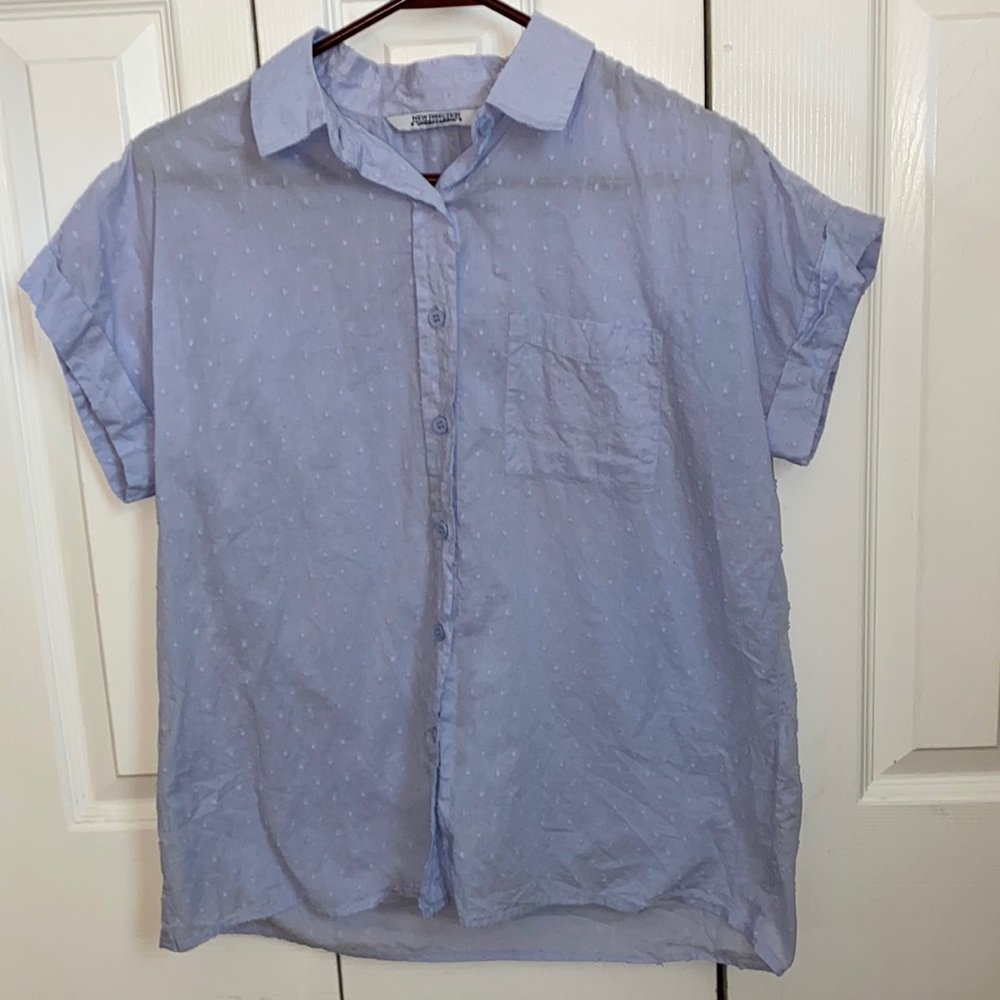 New Direction size Large light blue, short sleeved textured button down